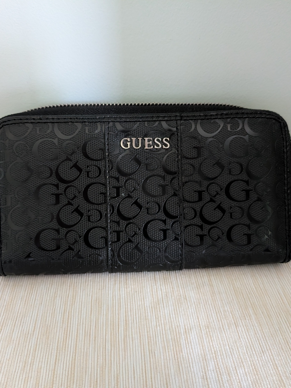 Guess Black Embossed Logo Zip Wallet